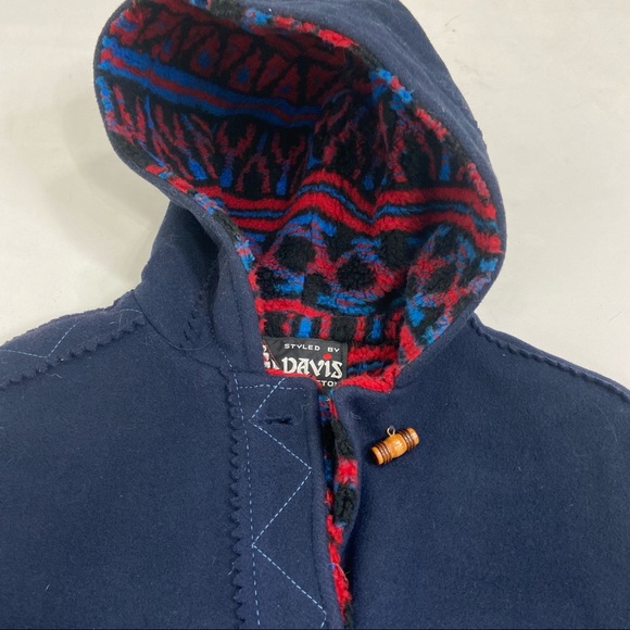 David of Boston blue wool fleece lined hooded  toggle button long coat. - Picture 6 of 14